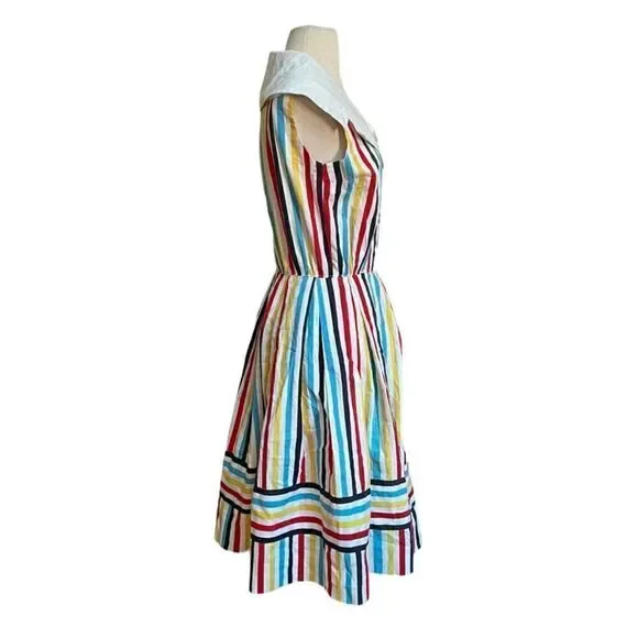 DREAMY Vintage 1950s Handmade One of a Kind Rainbow Shawl Collar Cotton Dress